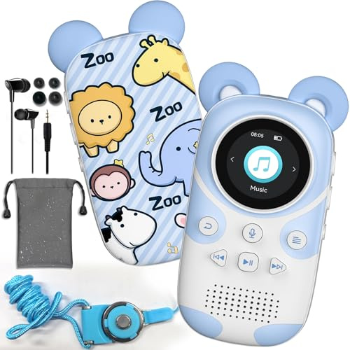 RUIZU 64GB MP3 Player Kinder Bluetooth 5.3 mit kopfhörer Lautsprecher Unterstützt UKW-Radio, Wecker, EIN-Tasten-Aufnahme, Stoppuhrfunktion