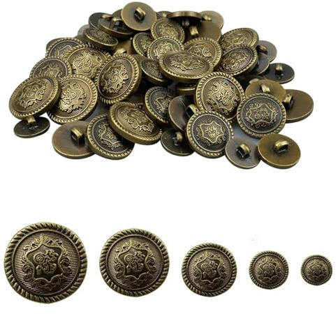 GIONAR 75 Stück Bronzefarbene Knöpfe, Trachtenknöpfe mit Schaft, Ösenknöpfe Vintage Knöpfe, Bronzeknöpfe Annähen Knöpfe für Blazer, Jacken, Mäntel, Uniform,Kunststoffknöpfe(12.5/15/18/21/25mm)