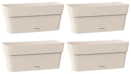 Kigima Pflanzenkasten 4er Set 30x13x12 Beige – Robuster Blumenkasten für Balkon & Fensterbrett aus Plastik – Stylischer Balkon Blumenkasten mit Wasserspeicher – Kleiner Balkonkasten für Blumen