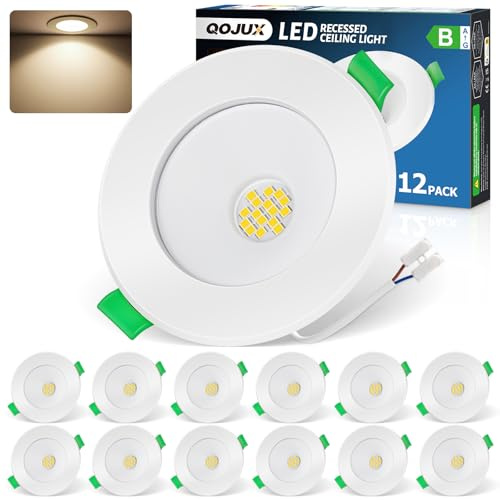 QOJUX LED Einbaustrahler 230V Energieklasse B, 800LM Neutralweiß LED Spots | 68-80mm Lochmaß, 5W Spots Deckenleuchte, Ultra Flach IP44 Deckenspots für Bad, Küche Wohnzimmer, Nicht Dimmbar, 12 Stück