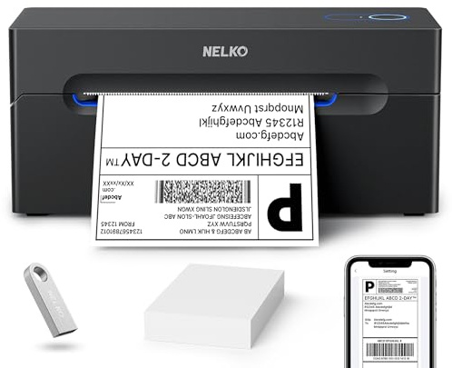 Nelko Bluetooth DHL Etikettendrucker, Labeldrucker 4x6 Versandetiketten Drucker Bluetooth Thermal Printer für Shopify Zalando Amazon UPS, unterstützt Android/iOS und Windows/Mac/Chrome, Black