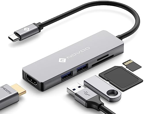 NOVOO USB C Hub HDMI 4K USB C Adapter MacBook Pro Air Adapter mit 4K HDMI,2 x USB 3.0 Anschlüsse,SD/TF Kartenleser Aluminium Hub USB C kompatibel für MacBook,Surface,Laptop und andere Typ C Geräten