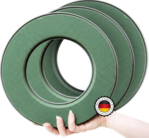 Steckschaum Kranz Rund 3 STÜCK - Set in 25 cm - Nasssteckschaum Set Steckmoos, Steckmasse, Steckschaumring für Blumengestecke, Steckschwamm zum Basteln für Feiern, Ringe, Geschenke, Made IN Germany