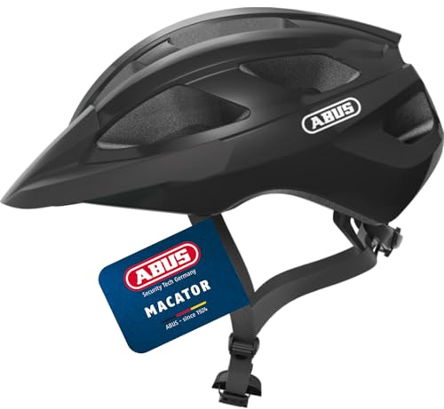 ABUS Rennradhelm Macator - Sportiver Fahrradhelm für Einsteiger - auch für Zopfträger/-innen - für Damen und Herren - Schwarz Glänzend, Größe M​
