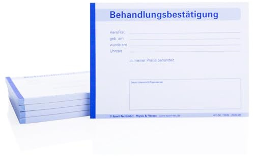 Behandlungsbestätigung 5 Blöcke à 50 Blatt Arztpraxis Physiotherapie DIN A6 quer