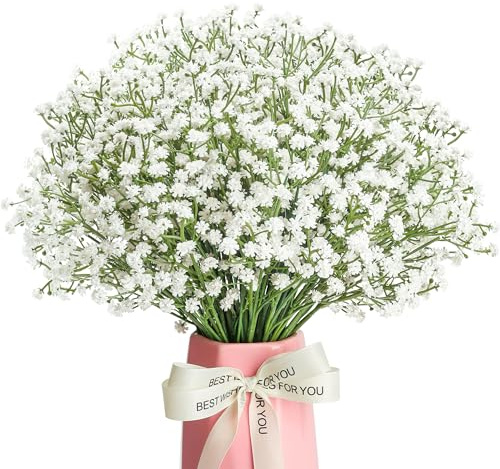 Der Rose 12 Stück Schleierkraut Künstlich Weiß Wie Echt Kunstblumen, UV-beständig Flexible Künstliche Blumen DIY für Frühling, Hochzeit, Aesthetic Raumgestaltung und Home Decor