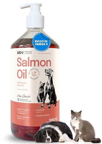 Lab-V Lachsöl Hund & Katze 1L, 100% Atlantisches Fischöl für Hunde & Katzen, Omega 3 für Hunde & Katzen mit EPA & DHA, Lachsöl Hunde Testsieger, Salmon Oil for Dogs