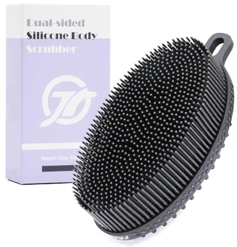 FREATECH Körperbürste Silikon, Doppelseitige Badebürste Duschbürste Sanfte Peelingbürste Massagebürste Silicone Body Scrubber für Männer Frauen Kinder Alle Hauttypen, Hygienischer Als Luffa, Schwarz