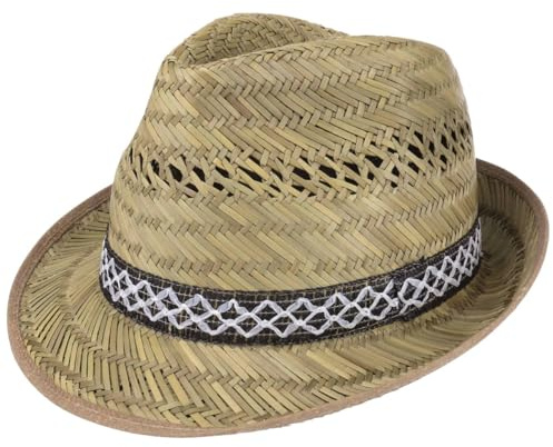 Erntehelfer Strohhut (Sonnenschutz) Damen und Herren | Sonnenhut im Trilby-Look | Hut aus Stroh für den Sommer am Strand oder im Urlaub | Verschiedene Größen | Farbe Natur
