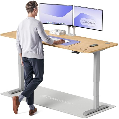 Desktronic HomePro Höhenverstellbarer Schreibtisch 200 × 80 cm – Elektrischer Schreibtisch Mit Zwei Elektrischen Motoren, Touchscreen-Steuerung und Integrierten USB-A- und USB-C-Ladeanschlüssen