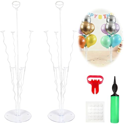 Tabelle Ballonständer Kit (2Table Ballonhalter, 1Ballon Pumpe, 1Ballon Knotter), Ballon Sticks Luftballons Ständer Transparente Ballon Stand Dekoration für Party, Hochzeit, Geburtstag, Weihnachten
