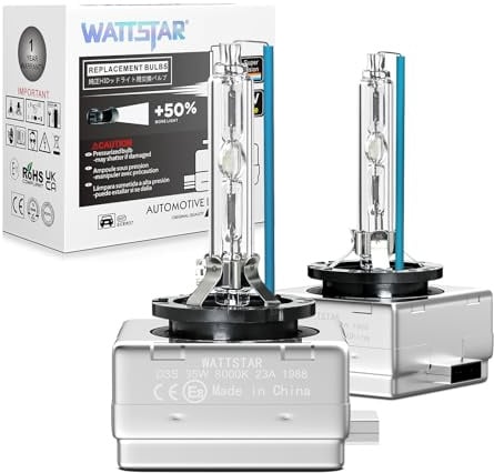 wattstar Scheinwerferlampen, D3S 35W 8000K Cool White Außenglühlampen, Xenon HID Scheinwerferlampe, IP68 wasserdicht, Geeignet für wechselhaftes Wetter.…