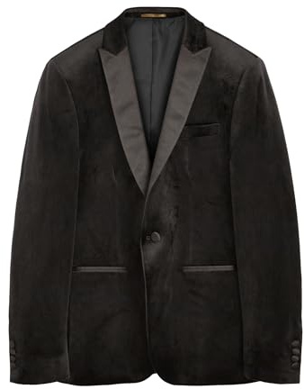 NEXT Herren Slim Fit Blazer aus Samt | Schwarz, 58, Verfügt über einen Satin-Reverskragen, Brusttasche mit Paspel, Fronttaschen mit Satineinfassung