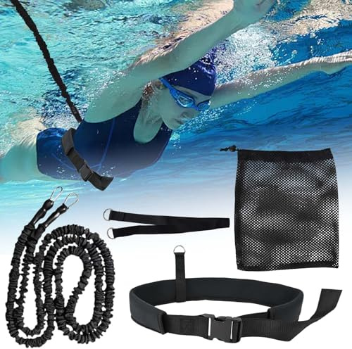 Schwimmgurt für Pool Erwachsene – Einstellbarer Schwimmwiderstand Gürtel mit 2.5-7.5M Verstellbarem Schwimmseil – Schwimmhilfe für Pool ohne Gegenstromanlage – Schwimmtrainer Gürtel mit Elastischen