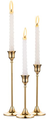 NUPTIO Kerzenständer Gold Kerzenhalter Stabkerzen: 3 Stück Vintage Stabkerzenhalter Stabkerze Metall Kerzen kerzenleuchter für Hochzeit Tisch Housewarming Geschenk Tischdeko Weihnachten Couchtisch