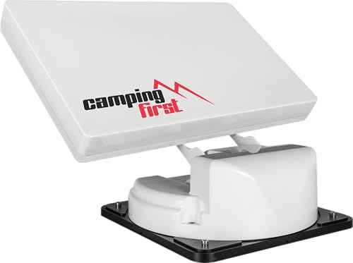 Camping First Satmex Flat 2 – Vollautomatische Camping-Antenne (Satelliten-Antenne, für 2 TVs/Receiver, für Caravan und Wohnmobil, Skew-Funktion) – Weiß