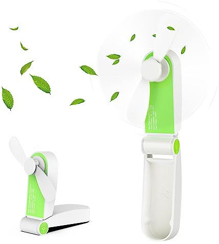 Hianjoo USB Mini Handventilator, Tragbarer Wiederaufladbar Handventilator und Standbar Faltbarer Lüfter für Zuhause Outdoor und Büro [2 Geschwindigkeit Einstellbar] - Grün