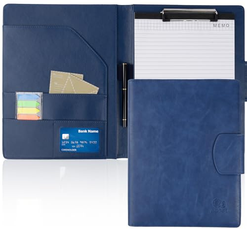 NOTEZMATE A4 Schreibmappe, Klemmbrett mit Deckel, PU-Leder, Vintage Blau | Konferenzmappe DIN-A4, Magnetverschluss, Notizblock, Stift & Fächern, Für Büro, Schule, Meeting & Geschäftsreise
