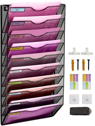 ideallife Wandordner, Dokumentenhalter, A4-Netzgewebe, 10 Ebenen, Metall, Pulverbeschichtet