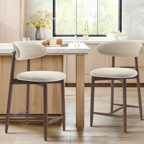 COLAMY Barhocker 2er Set, Bar Hocker mit Lehne, Küchenstühle mit Rückenlehne, Barstuhle mit Holzbeinen für Küche, Bar, Esszimmer, Büro, Beige