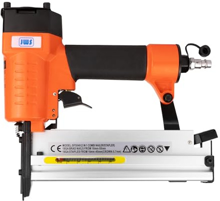 JWS 2‑in‑1 Drucklufttacker & Druckluftnagler Kombinagler Klammergerät – für Klammern 10–40 mm & Nägel 20–50 mm – leichtes Metallgehäuse, Anti‑Rutsch‑Griff, ¼ – für Werkstatt & Heimwerker