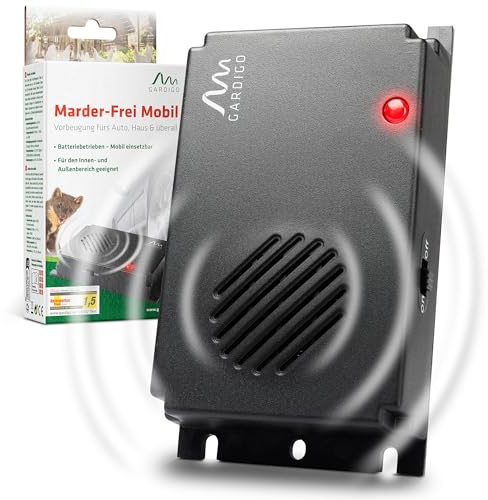 GARDIGO® Marderschreck Marder-Frei Mobil | Ultraschall Marderabwehr | Marderschreck Auto Batteriebetrieben | Marderschutz für KFZ, Motorraum, Dachboden, Haus, Garten | Intervallschaltung