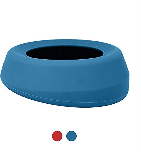 Kurgo Splash Free Wander Dog Wassernapf - Spritzschutzrand - Reisefreundlich - Lebensmittelechtes Silikon - Kompakte Keilform, Fressnapf - Spülmaschinenfester, Erhöhter Napf - 710 ml - Küstenblau