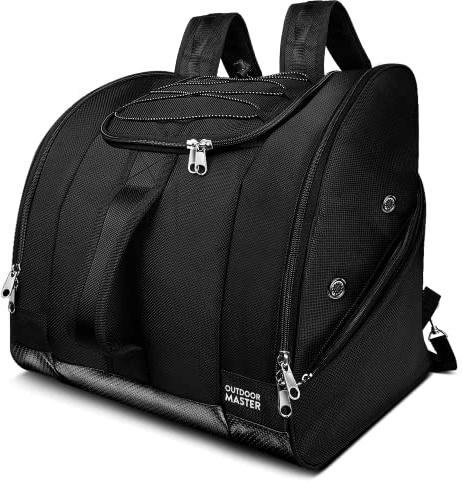 OutdoorMaster Stiefeltasche Eisbär – Skischuhe und Snowboardstiefel, ideal für Reisen mit wasserdichter Außen- und Unterseite – für Herren, Damen und Jugendliche – Schwarz