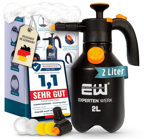 EXPERTENWERK Premium Schaumsprüher 2L - Drucksprüher mit individuell anpassbarem Schaum & Überdruckventil für Autowäsche. Auto Schaum-Sprüher, Pumpsprüher mit Schaumdüse für Kfz, Haushalt, Gartenmöbel