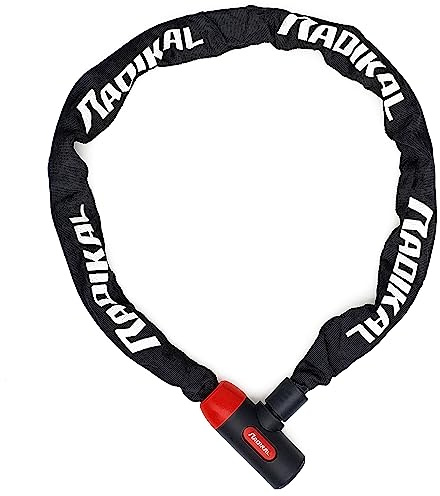 RADIKAL RKX170 Diebstahlsicheres Kettenschloss Motorrad, Roller, Fahrrad, Sicherheit 8mm verstärkter Stahl 170cm, Schwarz und Rot