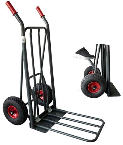 Ravendo Profi Sackkarre klappbar Transportkarre 250kg mit Easy-Tip-Funktion (Easy-Tip für leichtes Kippen und 50% Gewichtsbelastung, hochwertiges Luftrad, zusätzliche Ladefläche) Grau, sehr robust