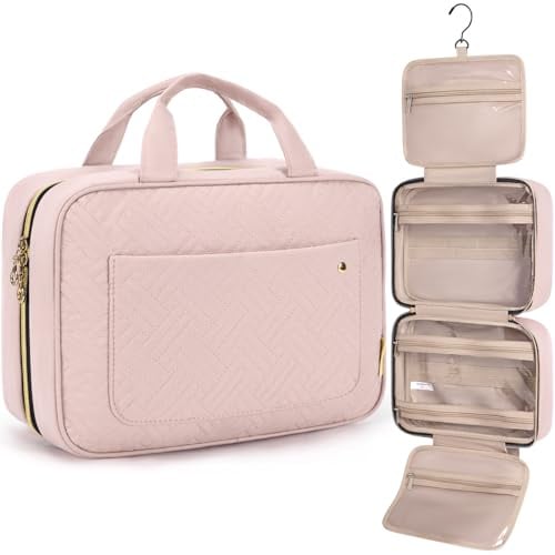 BAGSMART Kulturbeutel kulturtasche Damen, Kulturtasche zum Aufhängen, Toiletry Bag Kosmetiktasche Reise Waschtasche Transparent für Makeup,Toilettenartikel (M-Rosa)