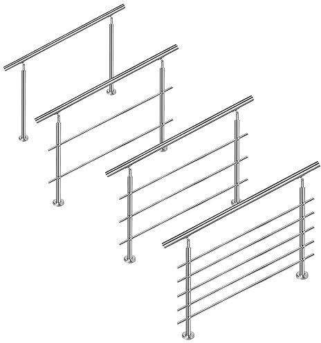 XMTECH Geländer Treppengeländer Handlauf Ø42mm aus Edelstahl, Brüstung Treppe Bausatz mit Querstab für Innen und Außen - 150cm, 3 Querstreben