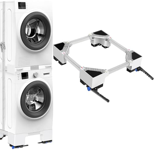 NIUXX Universal-Waschmaschinenbasis Roller Transportroller (12cm) | Podest für Waschmaschine & Trockner 400kg Breite Einstellbar(60-70cm)- Stahlgestell mit Anti-Rutschfüßen Für Waschküche