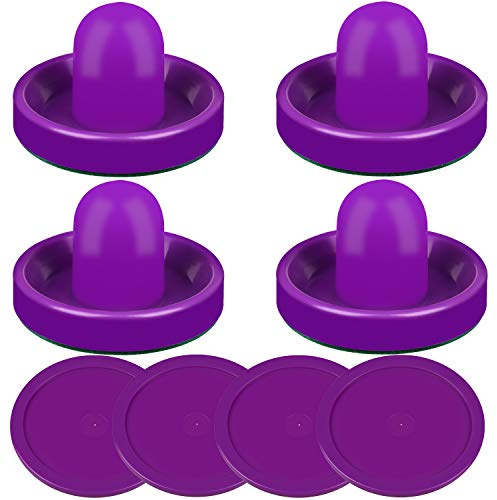 ONE250 Air Hockey Schieber und lila Air Hockey Pucks, Torgriffe Paddel Ersatzzubehör für Spieltische (4 Schläger, 4 Puck Pack) (lila)