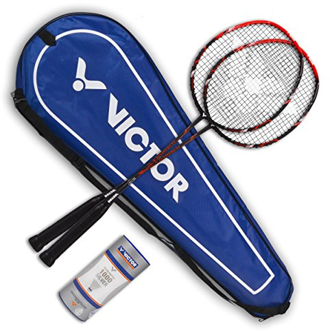 VICTOR Ultramate 6 Badmintonschläger Set für Einsteiger aus Carbon + Aluminium, Schlägerset 3 Nylonshuttle