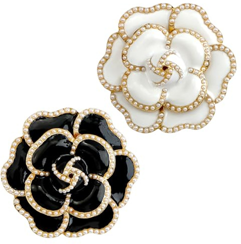 LIUCONGBD 2 Stück Blume Perle Brosche Pins, Petal Emaille elegante exquisite Kunst Broschen für Frauen, einfache Pin Brosche für Damen Schmuck Hochzeit Bankett Party (weiß, schwarz)