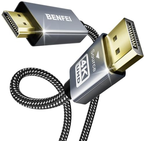 BENFEI 4K DisplayPort auf HDMI Kabel 1,8M [Geflochten, Aluminiumhülse], unidirektionales DisplayPort-Computer zu HDMI-Monitor, DP 1.2 zu HDMI 1.4 kompatibel mit HP ThinkPad AMD NVIDIA Desktop
