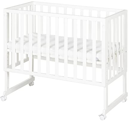 roba Stuben- und Beistellbett Safe Asleep® 3 in 1-45 x 90 cm - Höhenverstellbar - Komplettes Anstellbett mit Matratze + Canvas Barriere - Bett Set für Babys - Holz weiß