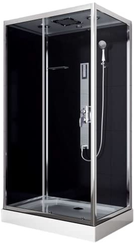 SANOTECHNIK Komplettduschkabine TREND 3 80×120×215cm – All-in-One Komplettdusche | 5mm ESG-Sicherheitsglas, schwarzes Rückglas, Touch-Radio, LED-Dach, Massagedüsen, Quick-Line Schnellmontage, CL72