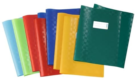 HERMA 19997 Heftumschläge A4 Bast Sortiment, 10 Stück, Hefthüllen mit Beschriftungsetikett & Baststruktur aus strapazierfähiger & abwischbarer Polypropylen-Folie, Heftschoner Set für Schulhefte farbig