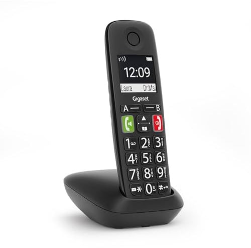 Gigaset E290HX - DECT-Mobilteil mit Ladeschale - Fritzbox-kompatibel - Schnurloses Senioren-Telefon für Router und DECT-Basis - großes Display und Tasten, schwarz [Deutsche Version] [Ohne Basis]