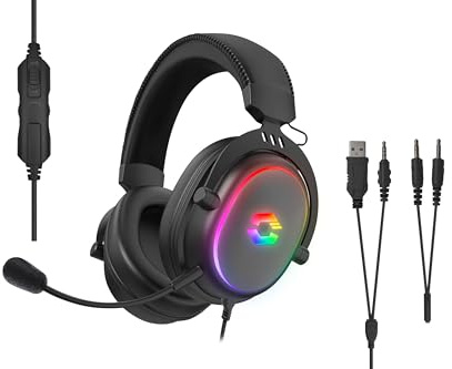 Speedlink CONUX - RGB Gaming Headset mit Mikrofon für PC PS5/PS4/ Xbox Series X/S/Switch, RGB Beleuchtung, kabelgebunden mit Kabel 3,5mm Klinke, Y-Adapter, schwarz