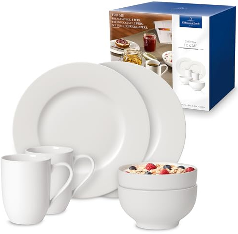 Villeroy und Boch - For Me Frühstücks-Set, 6 tlg., das Allround-Talent, Premium Porzellan, spülmaschinen-, mikrowellengeeignet, weiß