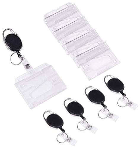Vicloon Kartenhülle mit Schlüsselanhänger Ausziehbar, 5 Stück Kartenhalter | Schlüsselband Ausziehbar mit Ausweishalter, ID Card Holder Hartplastik Ausweishülle Horizontal für Ausweisclip
