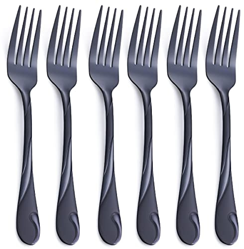 Seeshine Schwarzes Tafelgabel Set, 19,8 cm Edelstahl Schwarze Essgabeln, Besteck Gabeln 6 Stück, spülmaschinenfest