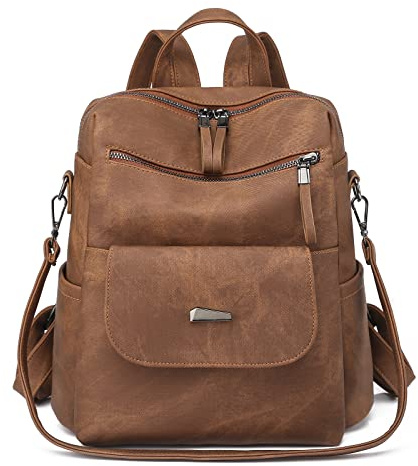 Puwuzixi Frauen Rucksack Wasserdicht Anti-Diebstahl Leichtgewicht PU Mode Reisen Mehrzweck Cabrio Geldbörse Umhängetasche Handtasche Rucksack（Caramel）