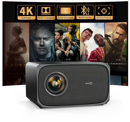 Beamer 4K Passend für Netflix Dolby Audio 35000L 1080P FHD Smart Beamer Heimkino, KI-Autofokus & Trapezkorrektur Jimveo Projektor mit Zwei-Wege Bluetooth WiFi6 Outdoor 300 Display Video Projektor
