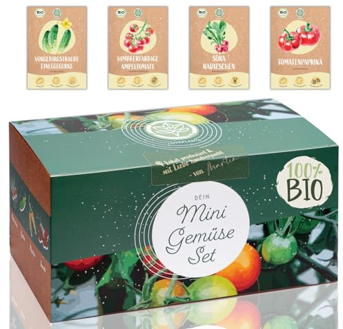 Bio Mini Gemüse Anzuchtset - 4 Sorten Bio Balkon Gemüse Samen. Perfektes Gemüseset für Topf, Fensterbank und Balkon. Perfekt für Kinder und Familie