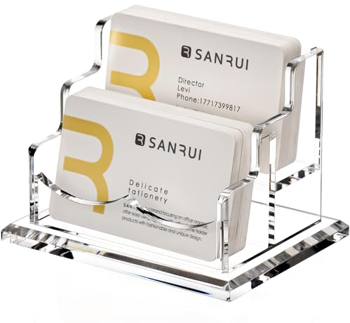 SANRUI Visitenkartenhalter 2 Fächer - Große Kapazität für 120 Visitenkarten, Robuster Acryl Visitenkartenständer mit 8mm Verstärkter Basis, Premium Visitenkarten Aufsteller für Büro, Empfang, Praxis